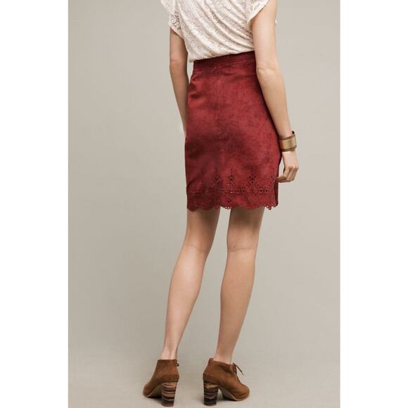 New Anthropologie Napa Laser Cut Leather Skirt by Maeve $198 Red/Bronze Size 6 - Picture 3 of 6